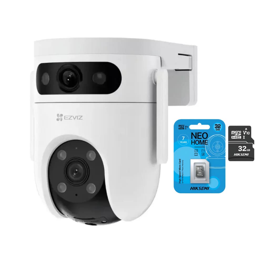 Câmera WiFi dupla Ezviz Pt H9c 2k CS-h9c-r100-8h33wkfl + MicroSD 32GB