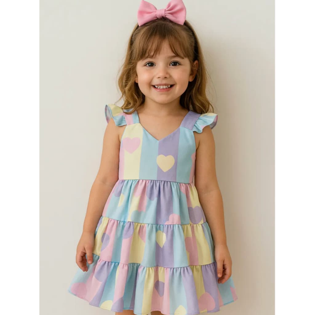 Vestido Colorido Com Corações Moda Infantil Menina