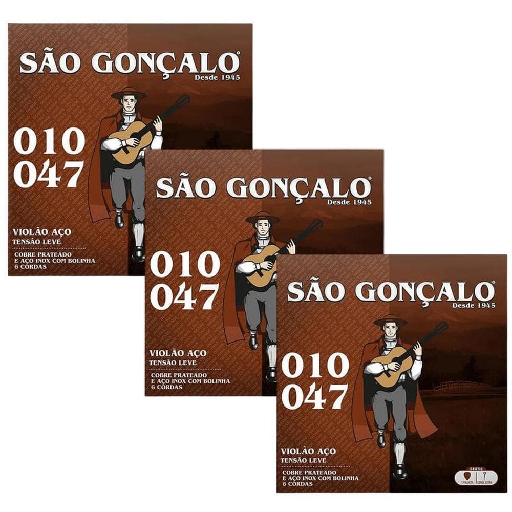 KIT 3 ENCORDOAMENTOS SAO GONCALO VIOLAO 010 ACO PRATA C/BOLINHA
