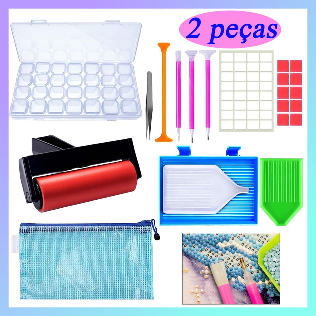 2 peças acessórios de caneta de arte diamante, ferramentas de pintura de arte diamante, incluindo caneta, pinça, bandeja