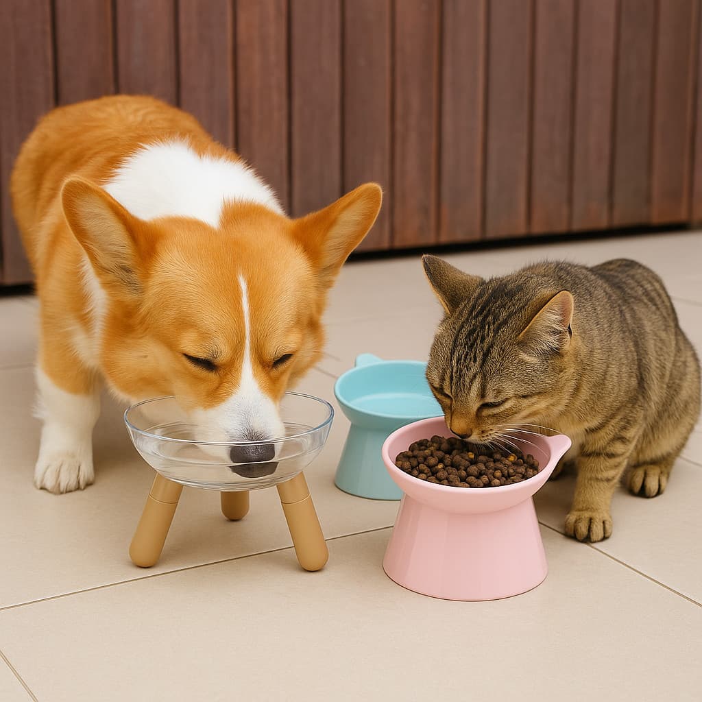 Kit Comedouros Elevados Anti-Engasgo Postura Correta Para Cães e Gatos – 1 Transparente +2 Coloridos