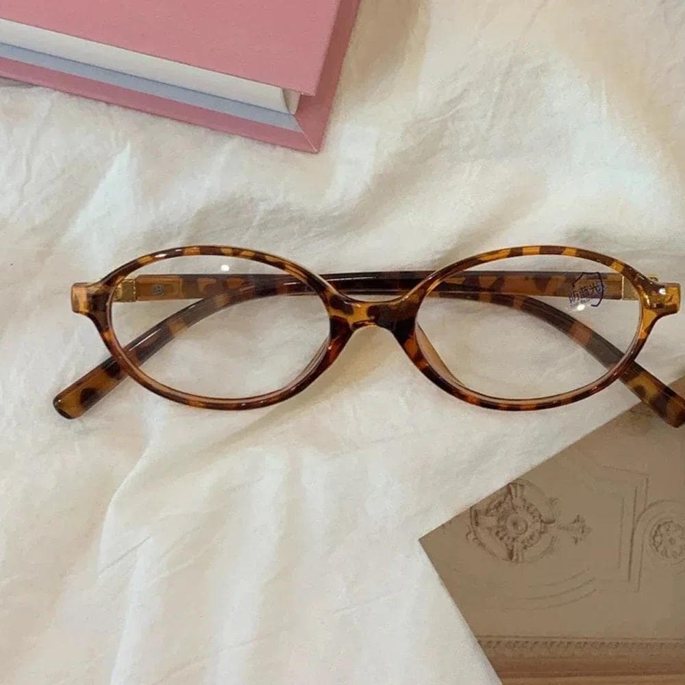Retro Oval Quadro Anti-Azul Óculos De Luz Doce Legal Menina Leopardo Y2K Olho Vintage Simples Feminino