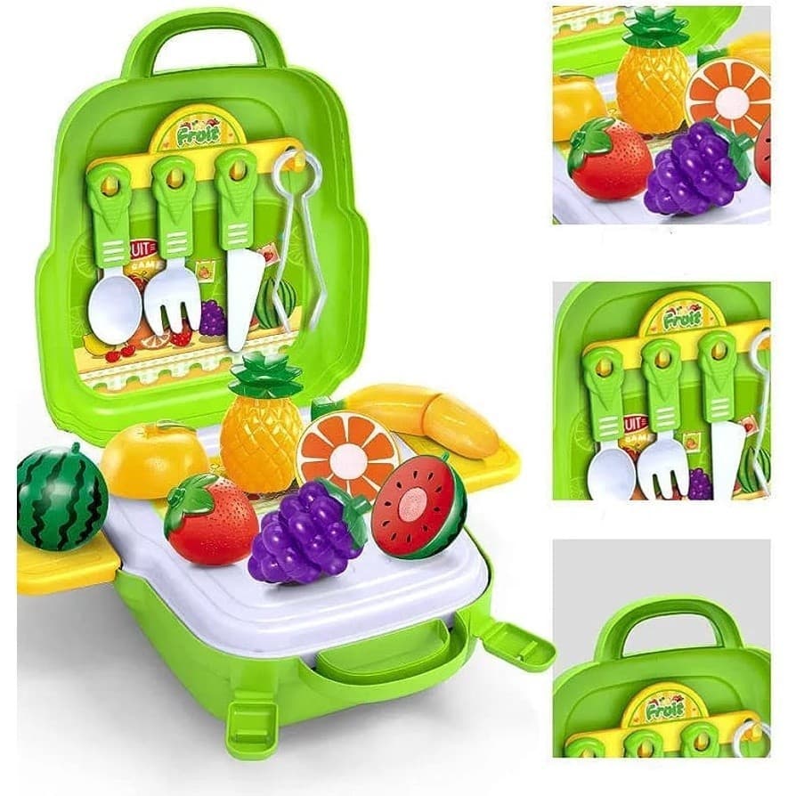 Kit 24 peças Brinquedo cozinha maleta com frutas e vegetais com corte de velcro 3 em 1