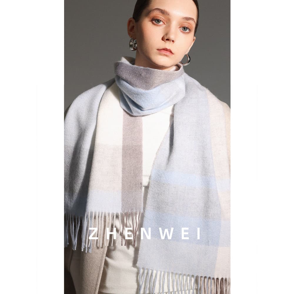 100% lenço de lã pura feminino inverno xadrez cachecol xadrez novo estilo listrado azul claro xale britânico dupla utili