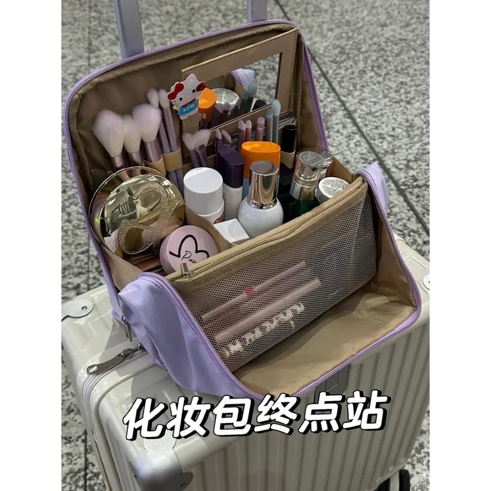 Bolsa cosmética dobrável de grande capacidade, bolsa quadrada para armazenamento de cosméticos, leve, luxuosa, bolsa de