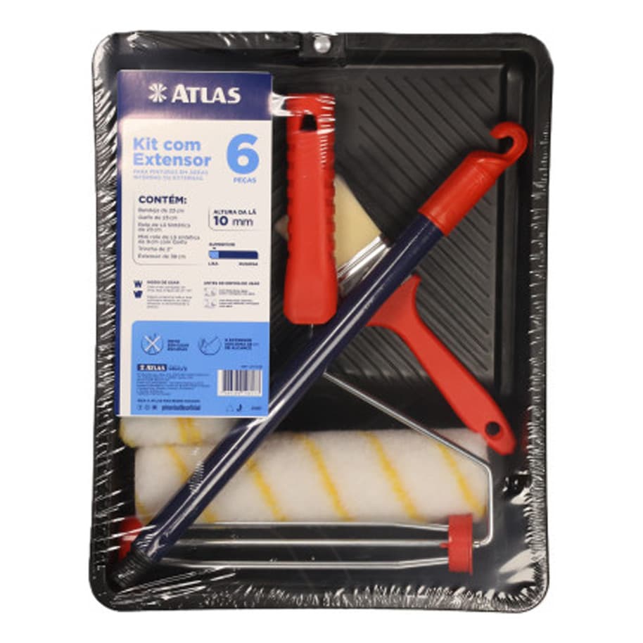 Kit Pintura Parede Rolo Lã Pincel Bandeja Garfo Bandeja 6pcs