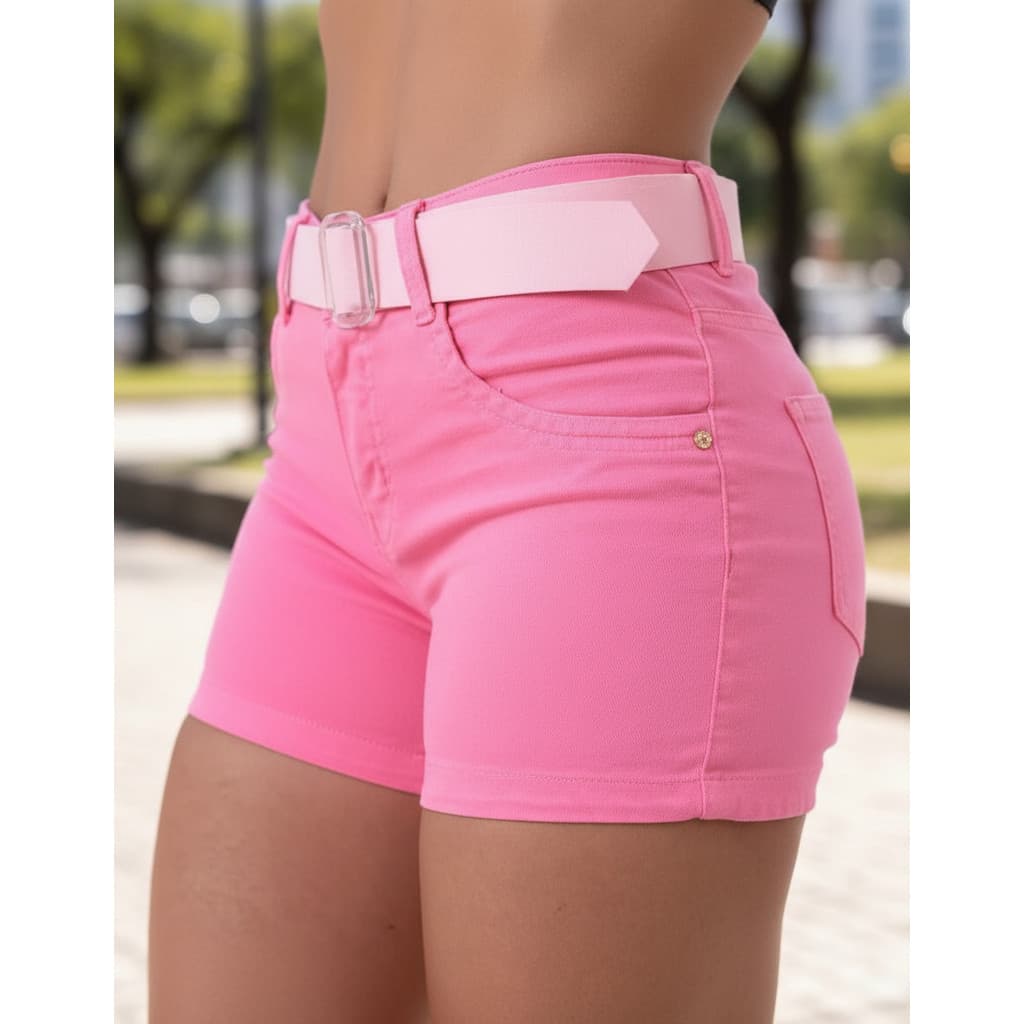 Shorts Jeans Feminino Rosa Com Cinto Feminina Alta Qualidade
