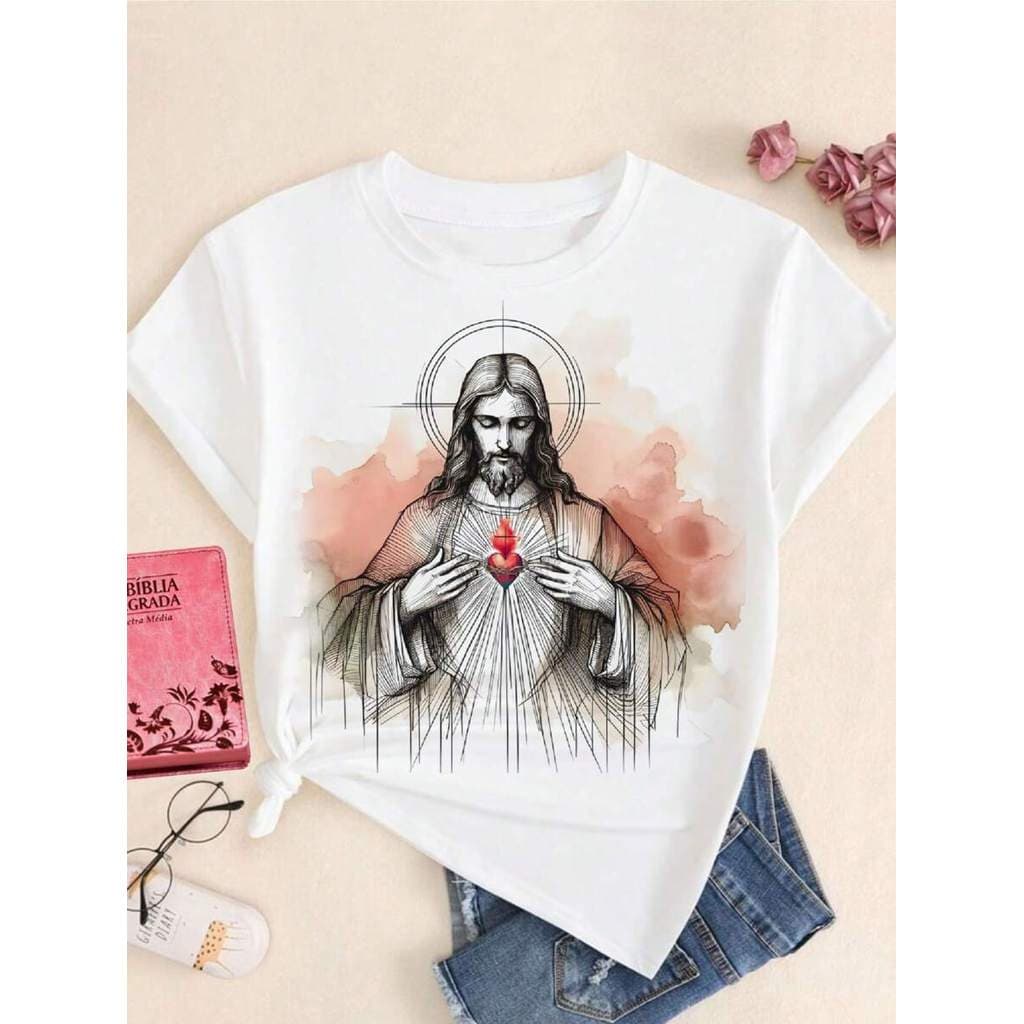 blusa camiseta CATÓLICA JESUS SAGRADO CORAÇÃO NOVA, t shirt gospel evangélica