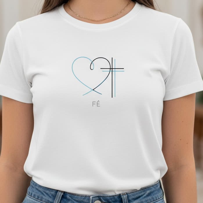 Camiseta TShirt Feminina Blusa Cristã Fé Jesus Cruz 100% Algodão Casual Confortável