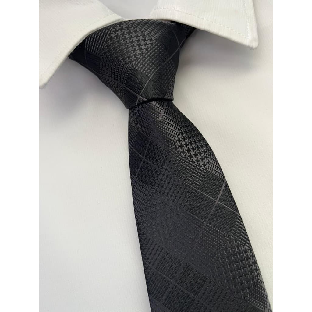 Gravata Xadrez Semi Slim Chumbo Luxo DF Gravatas- 2400 Fios