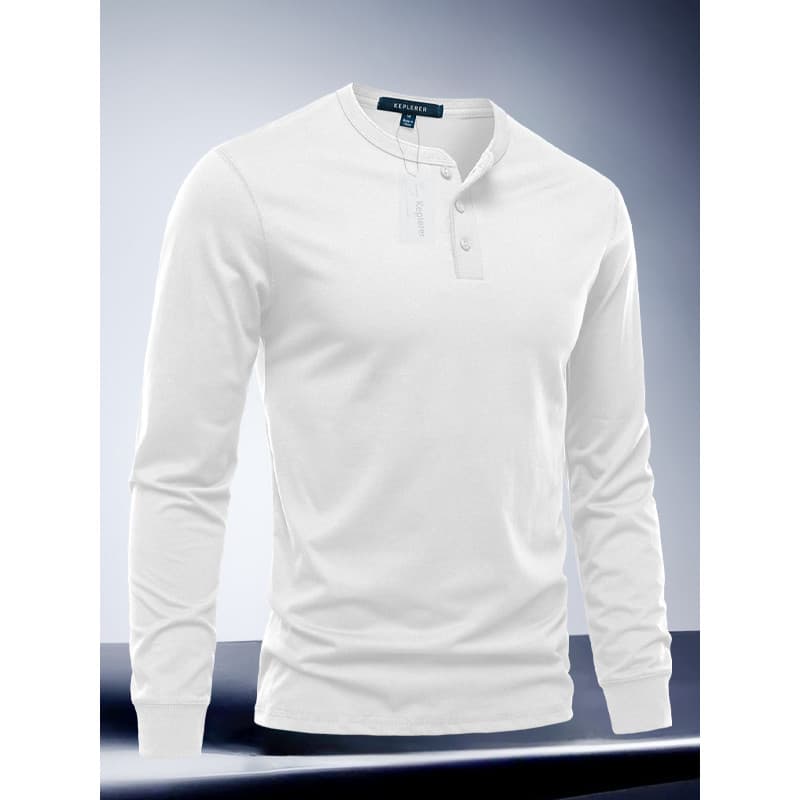 2025 primavera outono masculino Henry colarinho de manga comprida camiseta em torno do pescoço puro algodão simples Casu