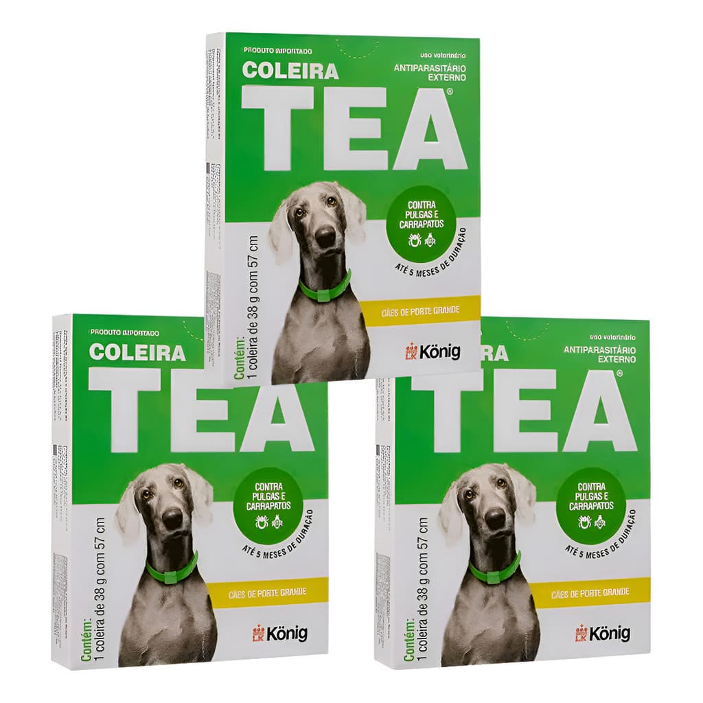 3x Coleira Antipulgas Tea Cães Grandes 5 Meses De Proteção