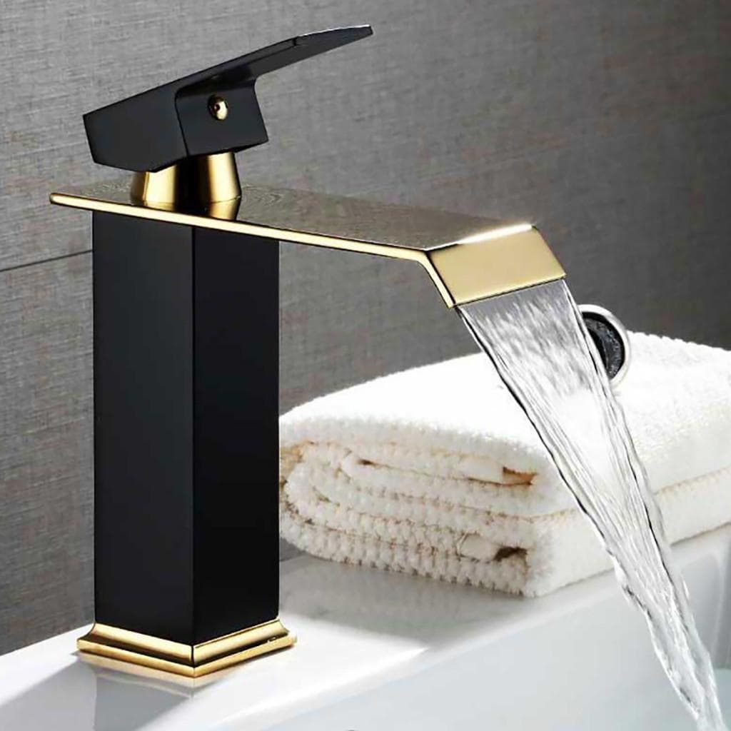 HKX Torneira Banheiro Dourada e Preta Monocomando Luxo Bica Baixa 18cm Design Moderno e Durável e Arejador Econômico HKX
