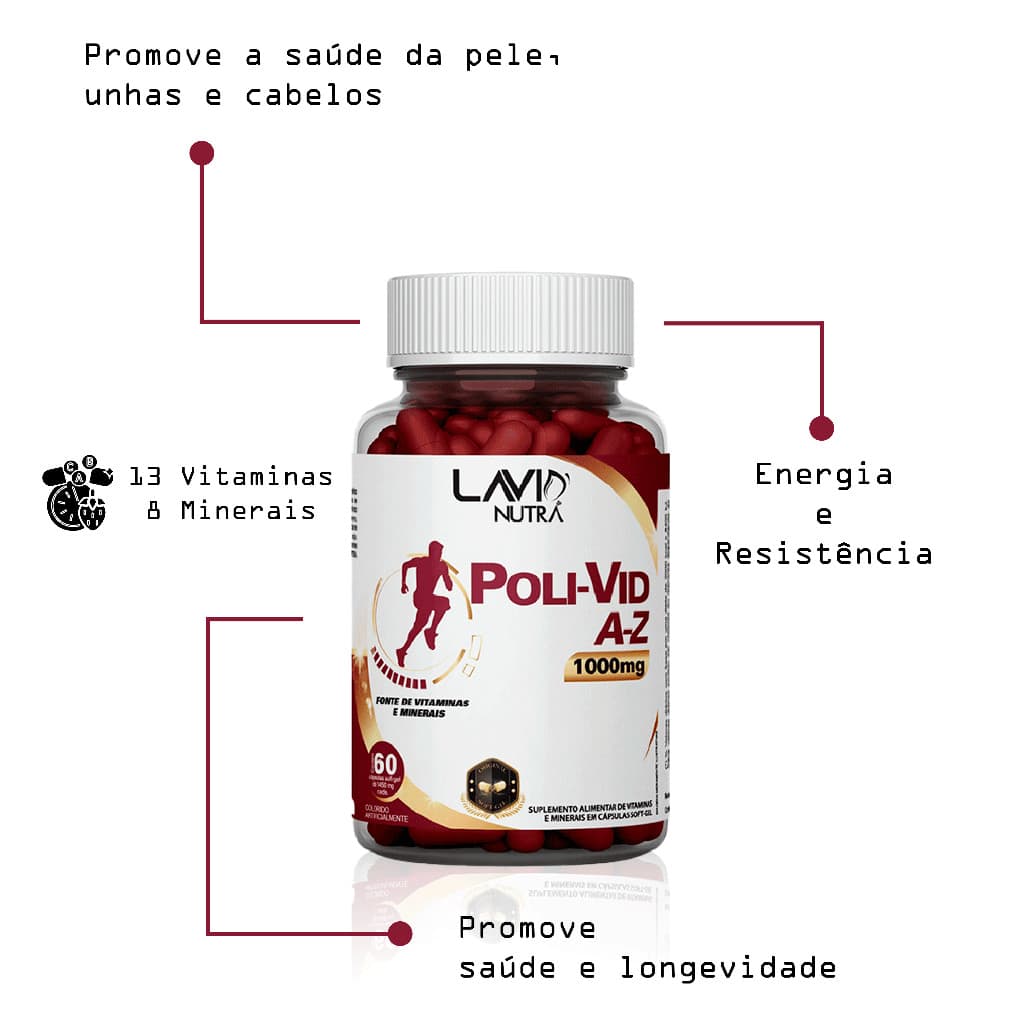 Vitamina de A-Z Polivid 60 caps suplemento alimentar imunidade bem estar