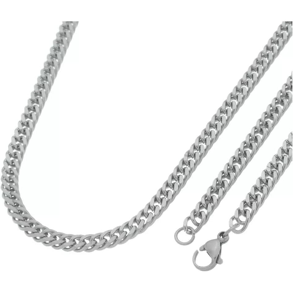 Corrente Masculina elo duplo Grumet 60 cm 5mm Corrente Prateada aço Inox