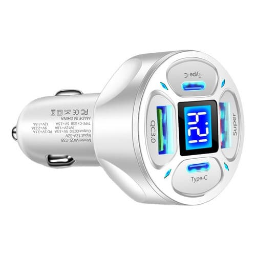 Adaptador De Carro 12v Carregador Celular Turbo + 4 Entradas USB C