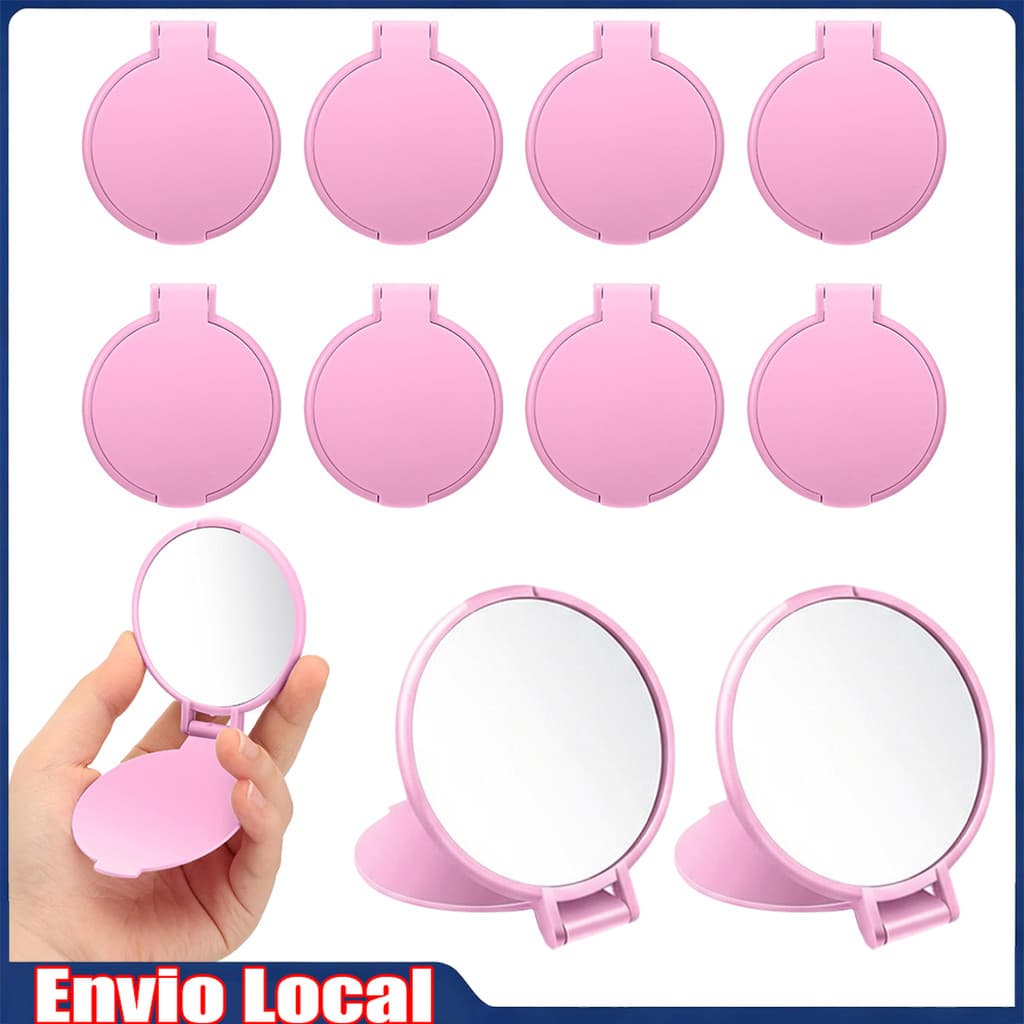 10 peças rosa redondo Flip pequeno espelho portátil espelho de maquiagem portátil espelho de maquiagem