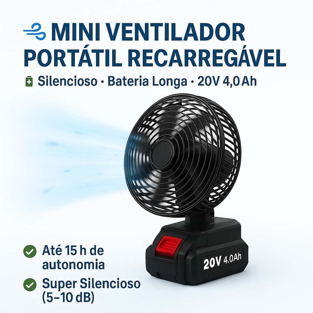 Mini Ventilador Portátil Recarregável – Silencioso, Bateria de Longa Duração para Casa e Viagem