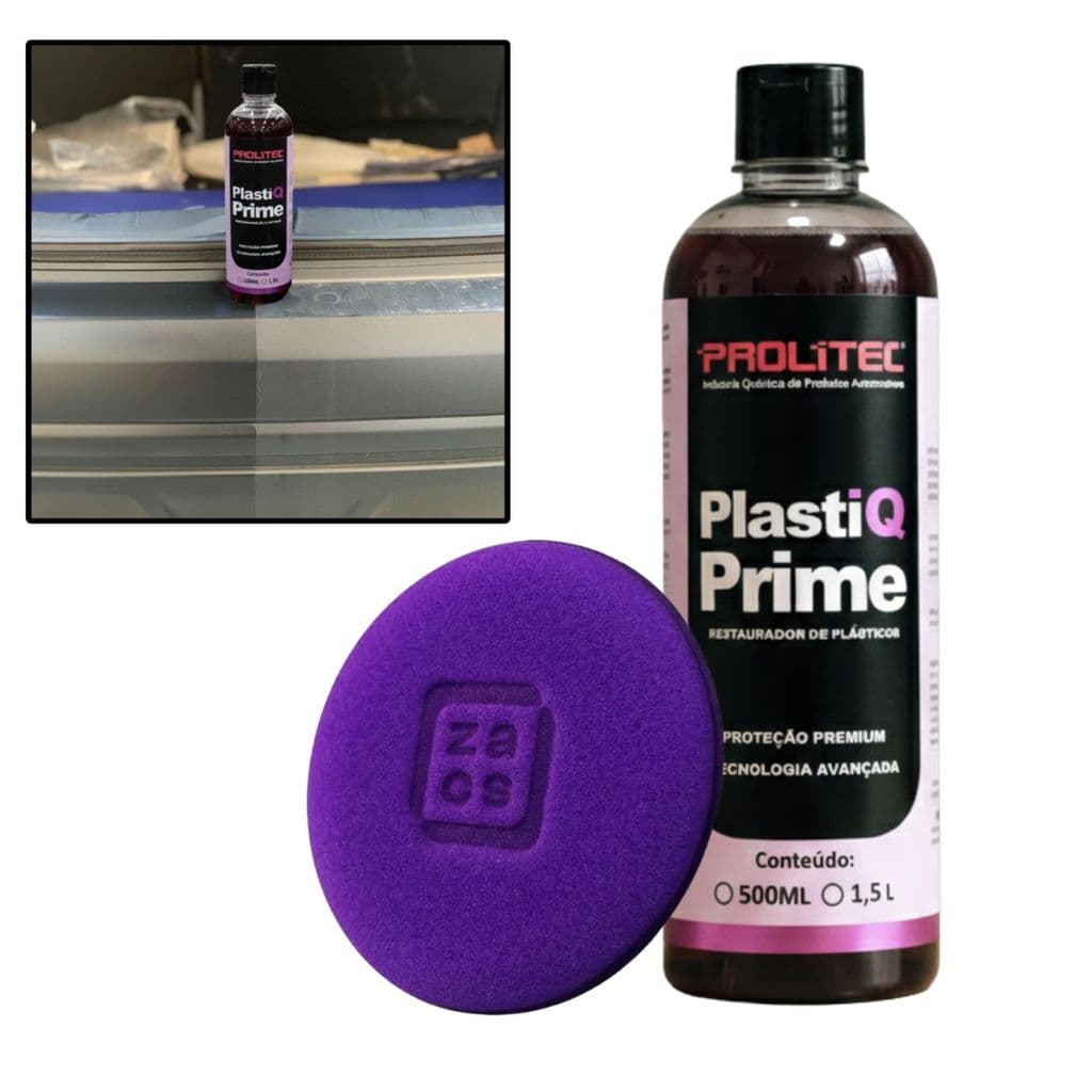 Kit Plastiq Prime Prolitec + Aplicador Zacs - Restaurador de plástico 500ml