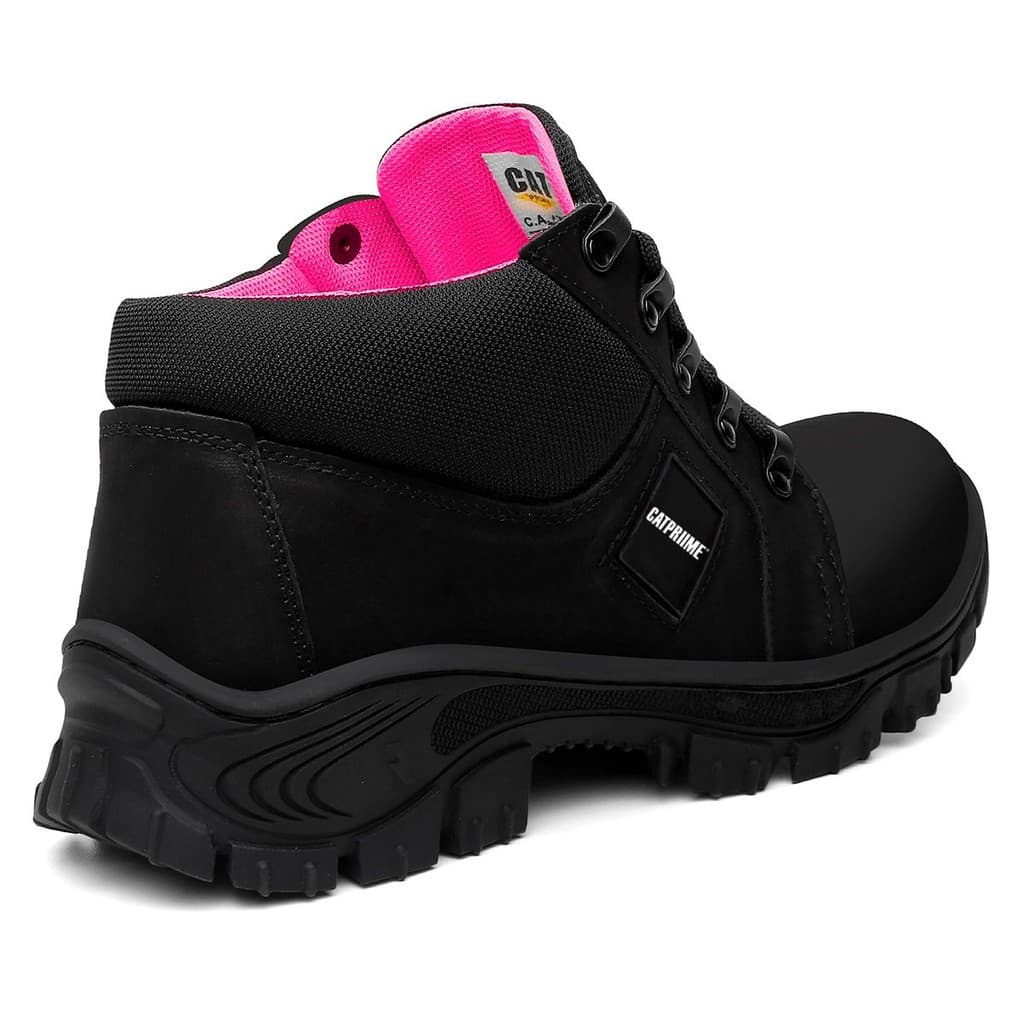 Bota Botina CA Trabalho Feminina Couro Segurança Trilha Adventure Couro Legitimo PVC