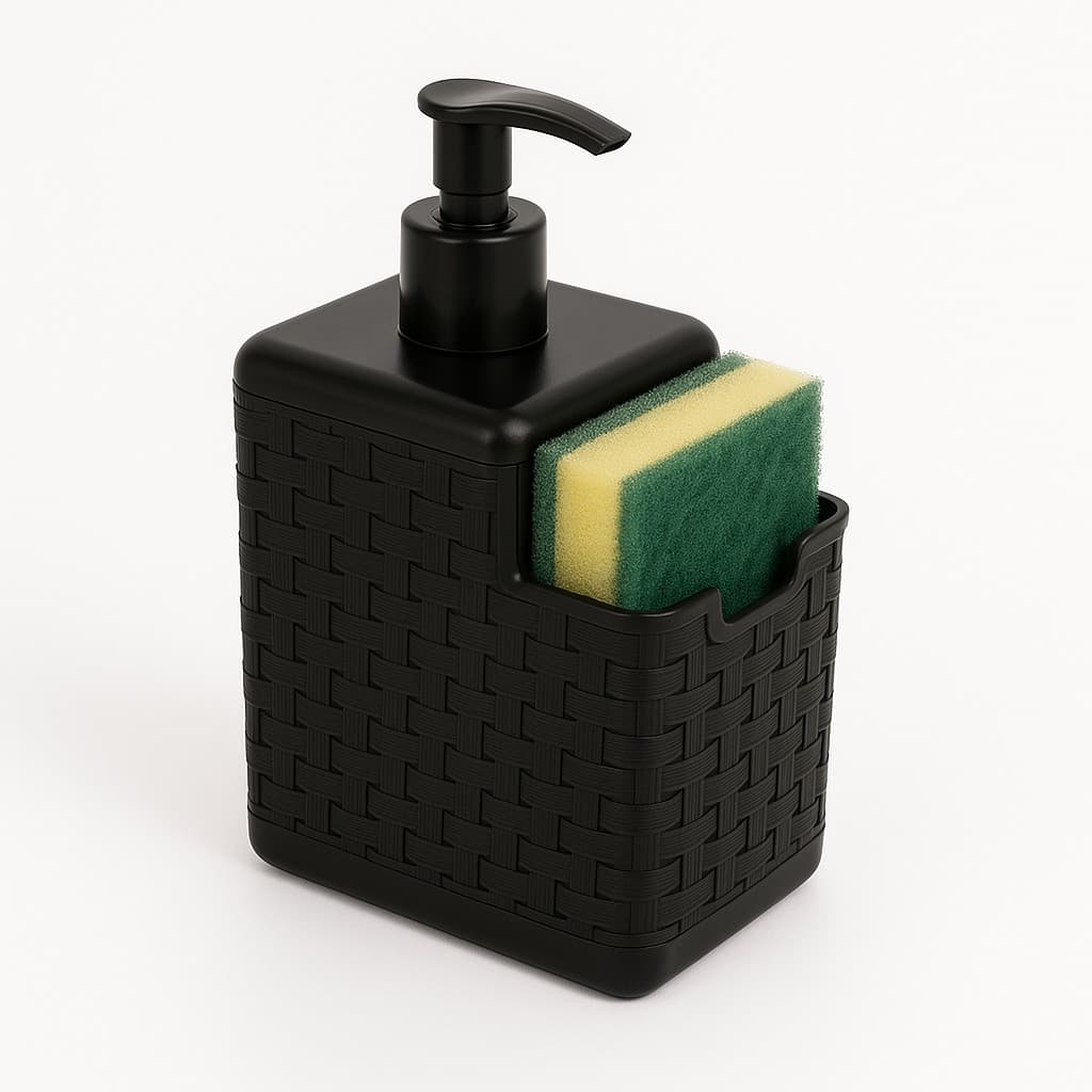 Porta Detergente com Dispenser e Porta Esponja – Rattan Preto ARQPLAST
