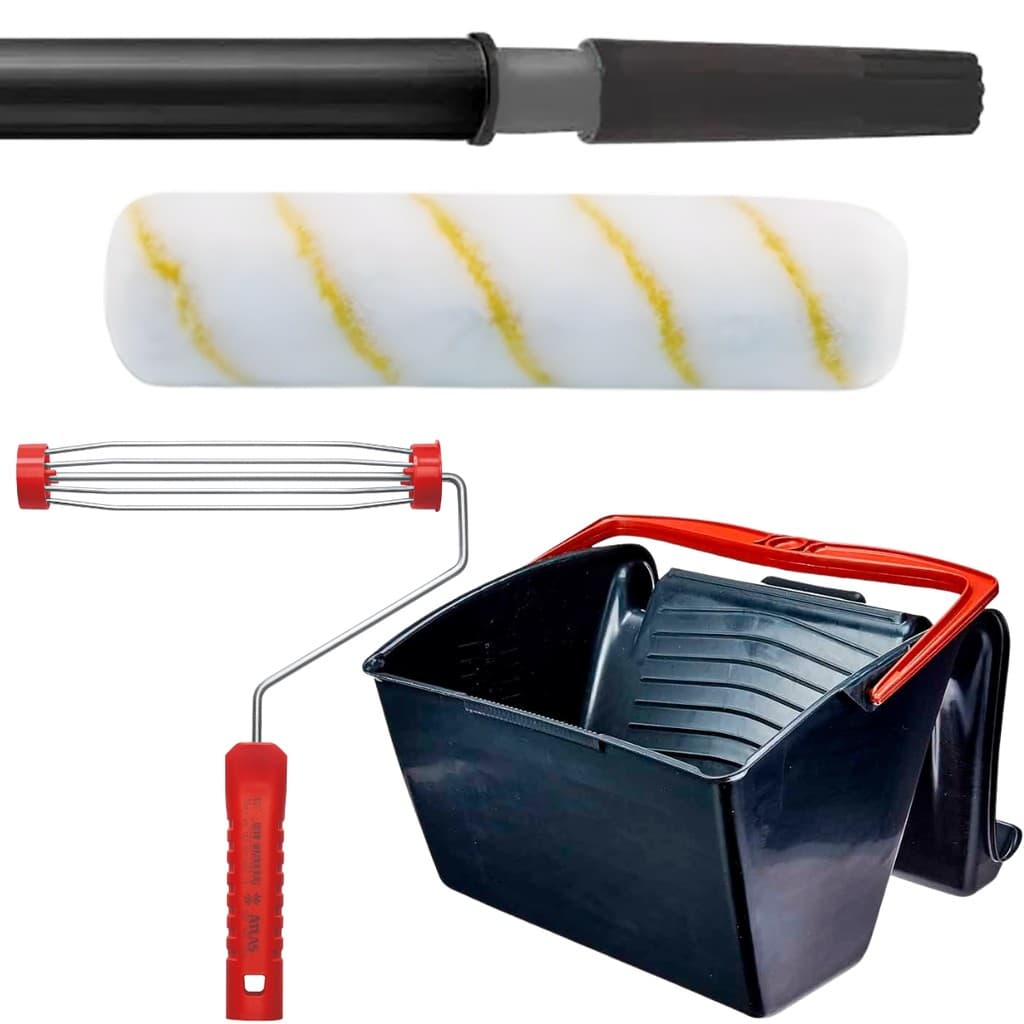 Caçamba para Pintura  12L +  Rolo 23cm  Poliamida 10mm + Suporte Garfo  Para Rolo De Pintura 23cm + Cabo Extensor 1,28m