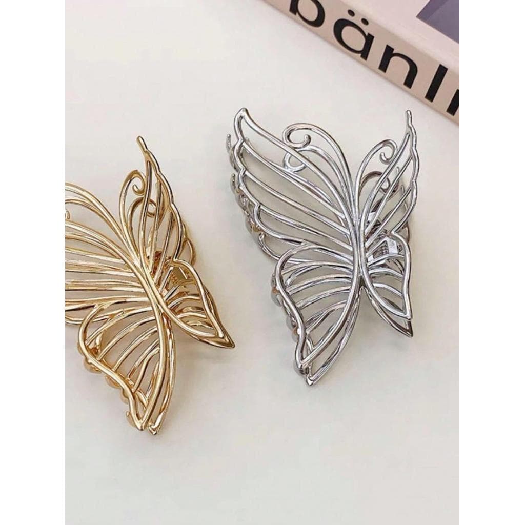 Prendedor De Cabelo Modelo Borboleta Tamanho G Metal Presilha Piranha Luxo