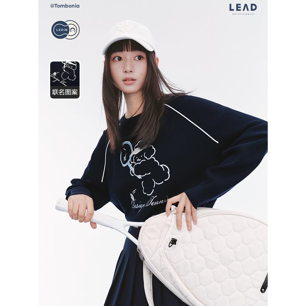 [tombonia Co-Branded] Leding Shopping Mesmo estilo Suéter com bainha com cordão Suéter de malha de primavera C2EEF3333