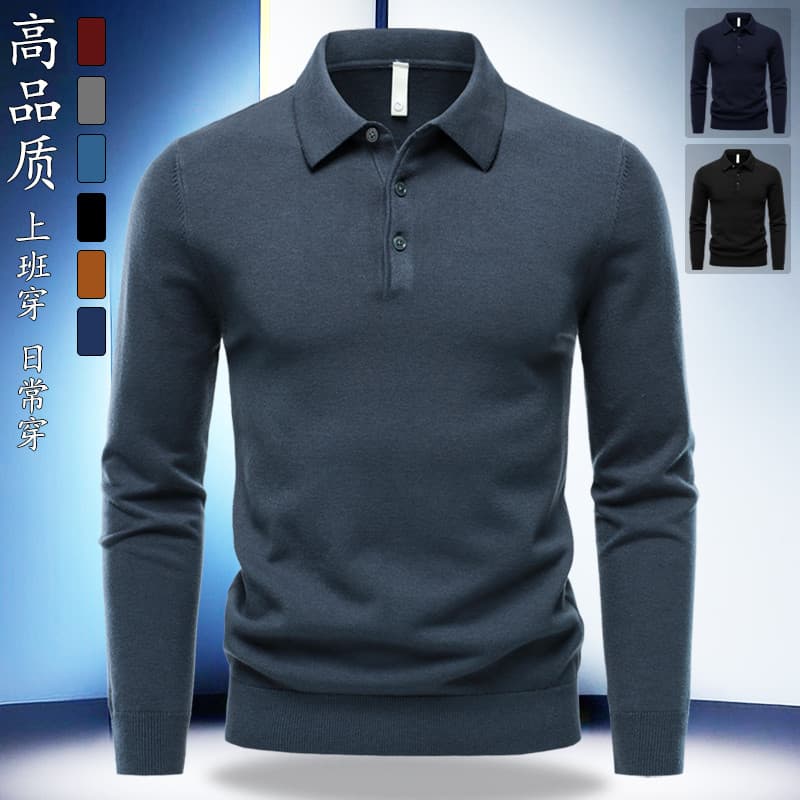 2025 novo estilo outono inverno camisa polo masculina de manga comprida camisola camisola camisola negócios Casual lapel