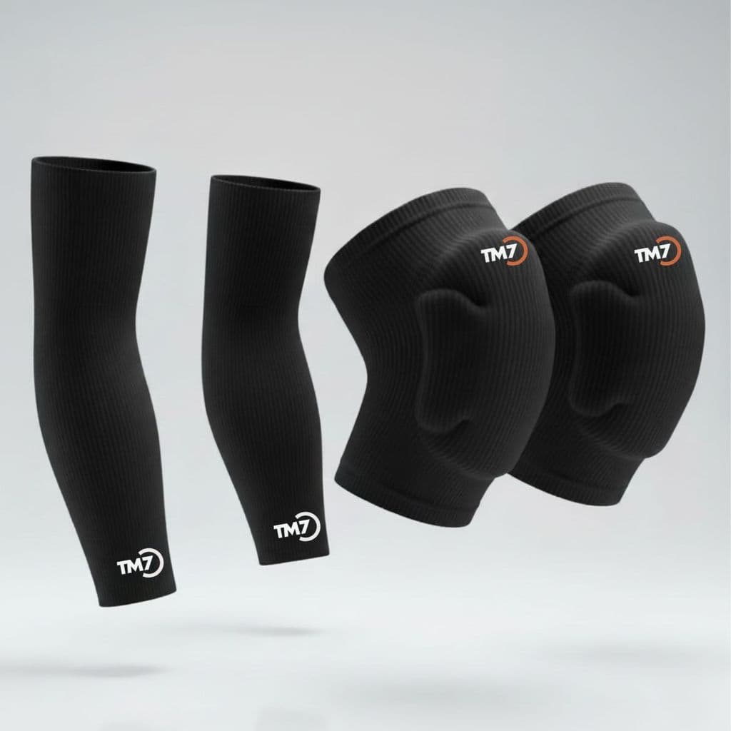 Kit Vôlei TM7 Joelheira Pro Light + Manguito Longo Sports Unissex Proteção Impacto Profissional