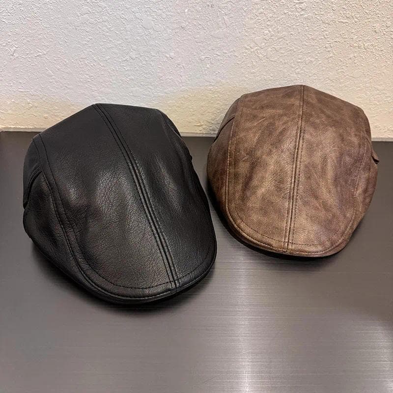 Boné Newsboy de Couro PU 2025, Estilo Americano Vintage, Boné Plano de Cor Sólida, Design Reversível Unissex para Primav