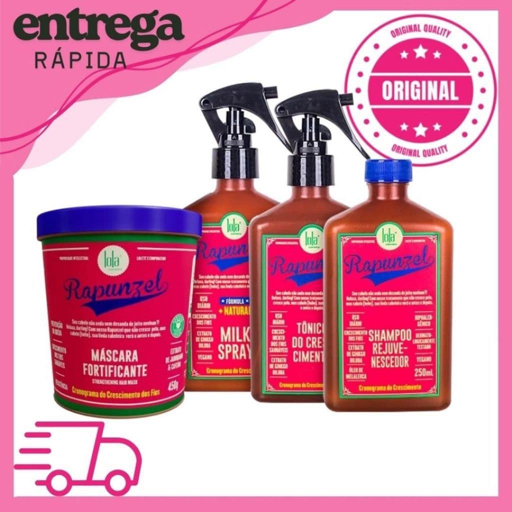 Linha de Crescimento Rapunzel  - Shampoo + Máscara + Tonico + Milk Lola Cosmetics