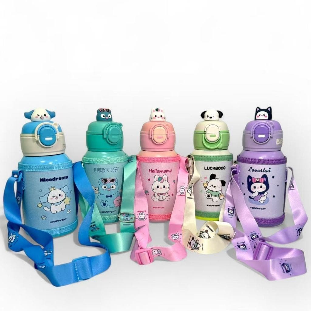 Garrafa Térmica Infantil de 500 ml Aço Inox 304 Com Alça Bolsa De Armazenamento, Canudo e Caneca