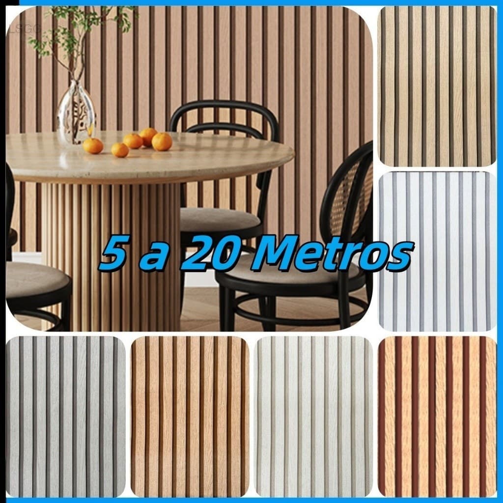 Papel Adesivo Ripado de Madeira 3D Cinza 5 Metros x 45cm para Envelopamento de moveis, Paredes, Quartos, Salas