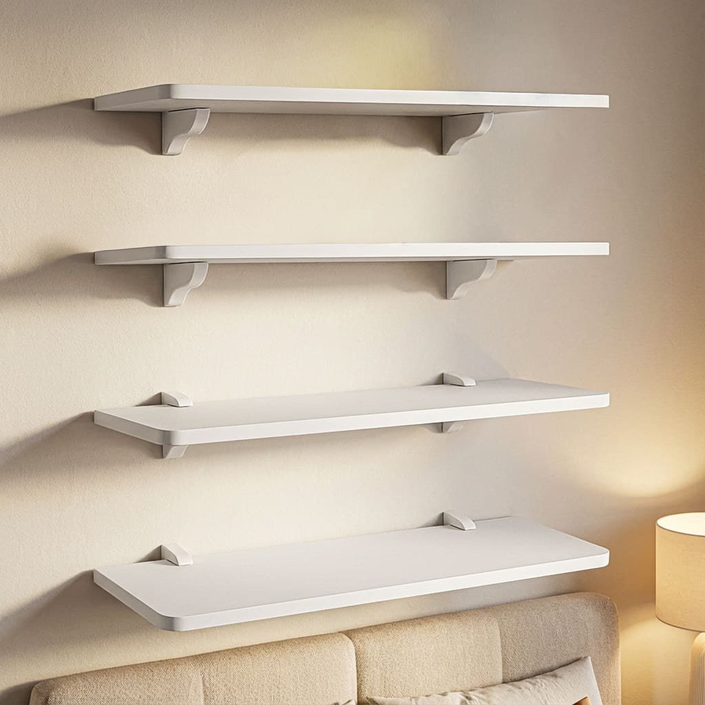 Kit 4 Prateleira Mdf De Parede 60x20 Suspensa Para Livros com Suporte e Cantos Arredondados