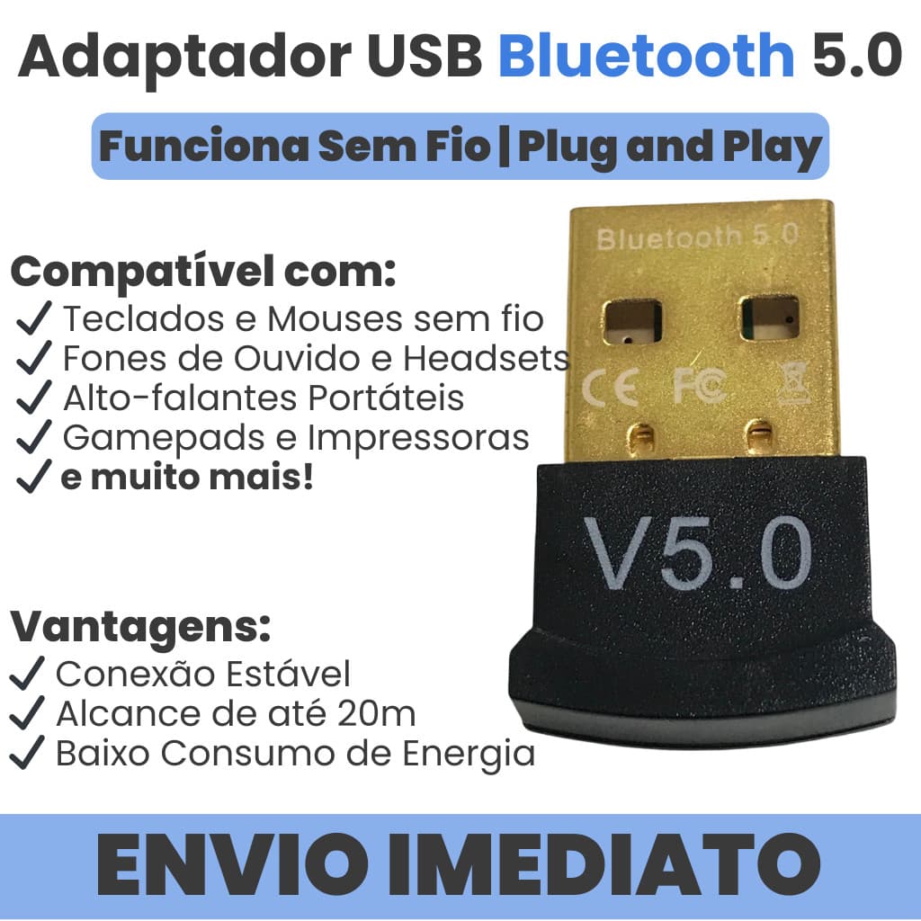 Adaptador Bluetooth 5.0 USB para PC Windows ou Mac Plug&Play