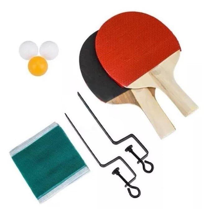 Kit Tênis de Mesa Ping Pong 2 Raquetes 3 Bolinhas com Rede Suporte de Mesa Jogo