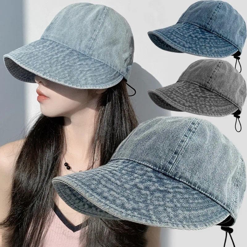 Chapéus de balde de denim com borda lavada para mulheres, ideais para viagens de verão à praia, chapéu de pescador dobrá