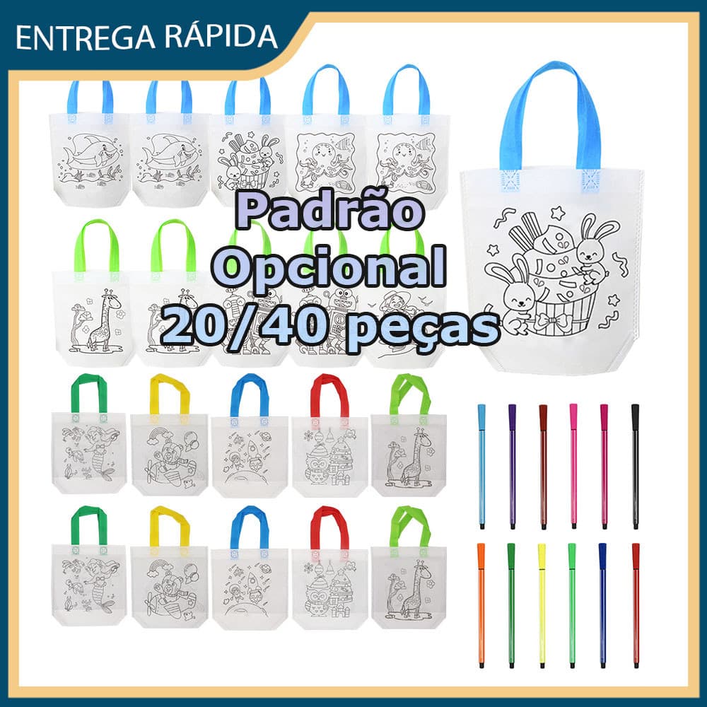 20/40 Sacos de lona para colorir Sacos de pano para colorir Sacos de presente colorir DIY para crianças - Vários padrões