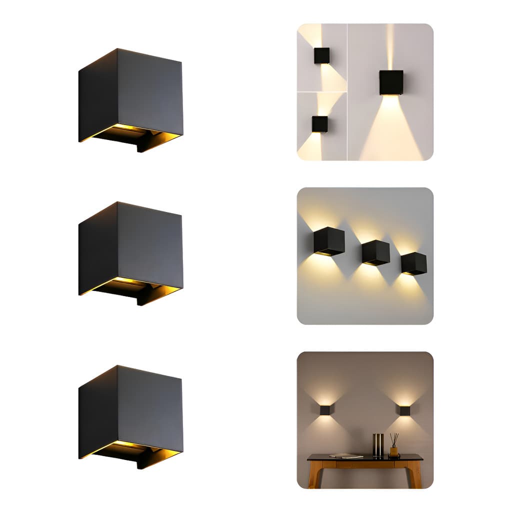 Kit 3 Arandela 2 Facho Regulável Led 6w 3000k Ip65 Preto
