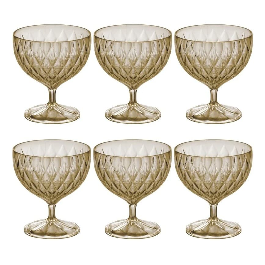 Conjunto 6 Taça Sobremesa Acrilico Glamour Ambar Mesa Posta