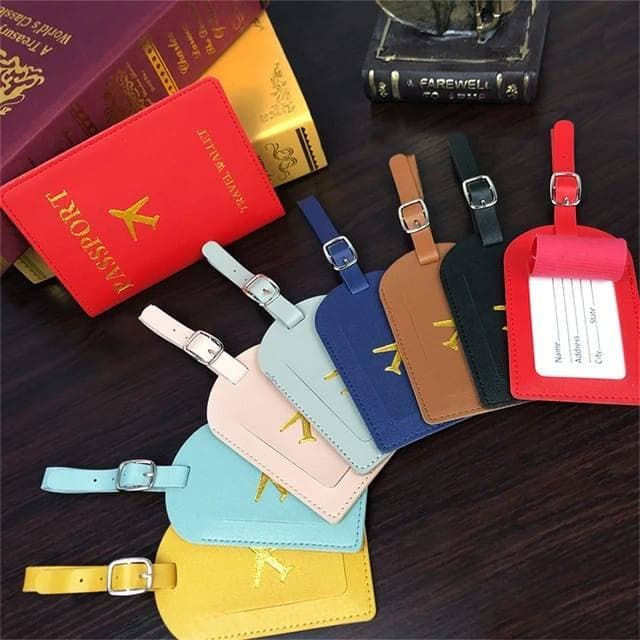 Tag de mala identificador etiqueta de bagagem viagem couro porta passaportesuporte  protetor
