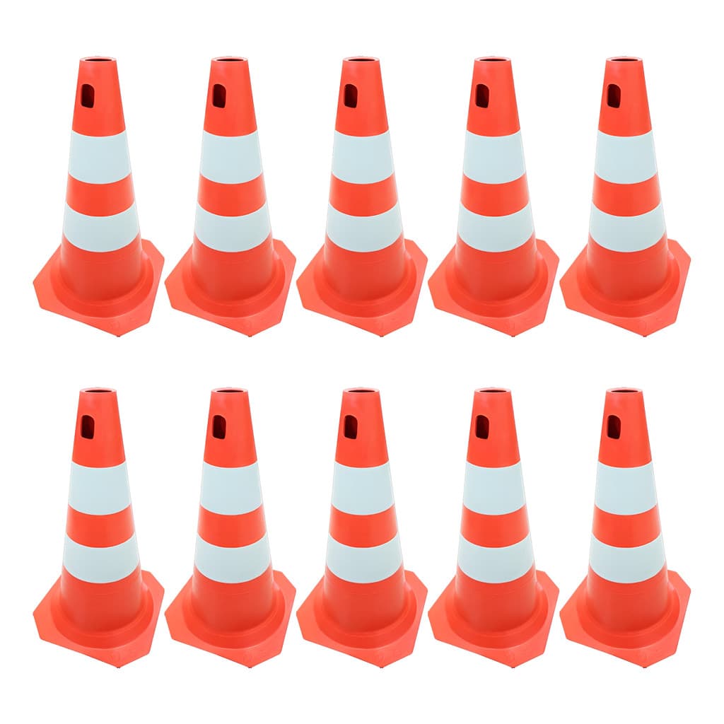 Kit 10 Cones Sinalização 50cm Trânsito Pvc Plástico Segurança Obras Laranja Branco Rigidos EPC EPI