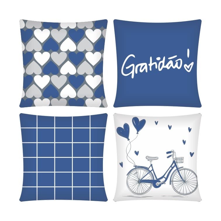 Kit 04 Capas De Almofada 43cm x 43cm Decorativa Estampa De Luxo Azul