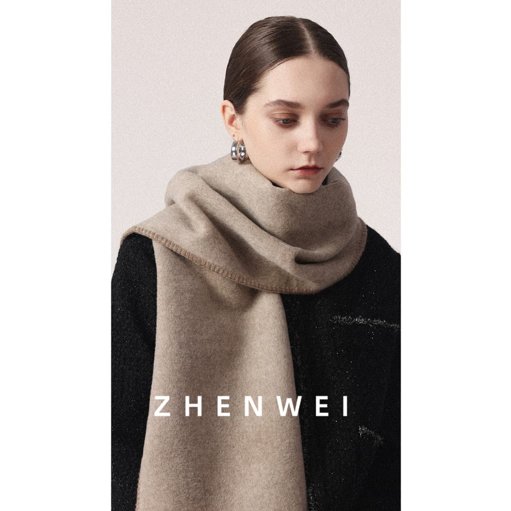 100% lenço de lã dupla face de lã pura com Material de casaco feminino babador de inverno bege alongado xale alargado