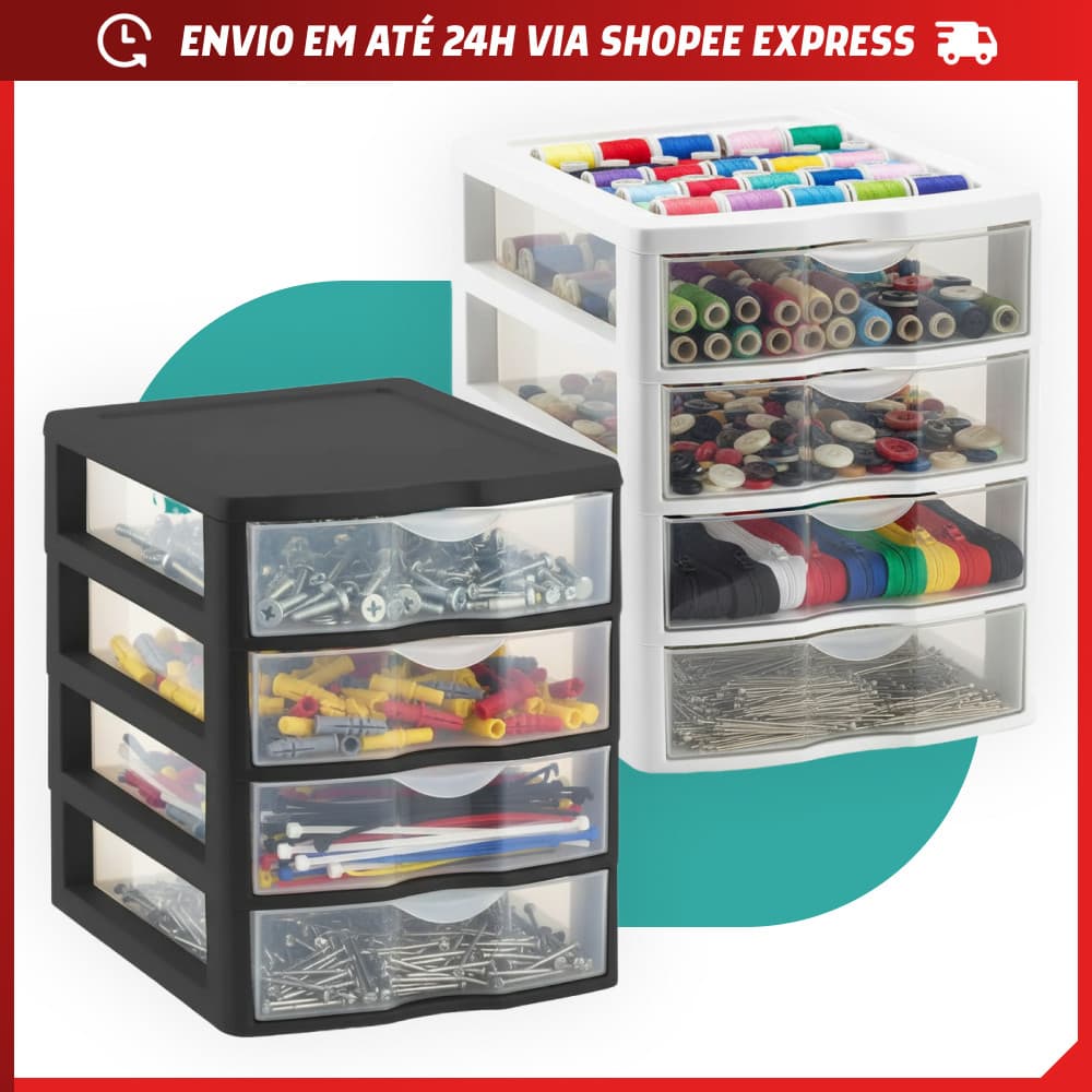 Gaveteiro Organizador Grande em Plástico com 3 4 Gavetas Transparente Empilhável Armário Cozinha
