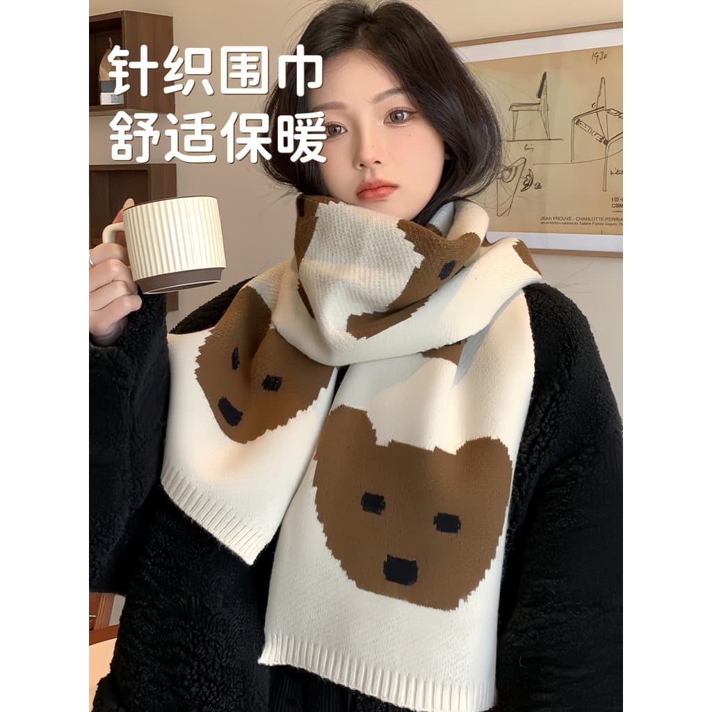 Urso dos desenhos animados cachecol de malha feminino inverno novo estilo versão coreana bonito estudante casal resisten