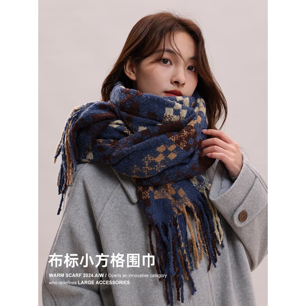 Cachecol feminino outono inverno High-End atmosfera sentir 2026 novo estilo engrossado xadrez estilo coreano cachecol qu