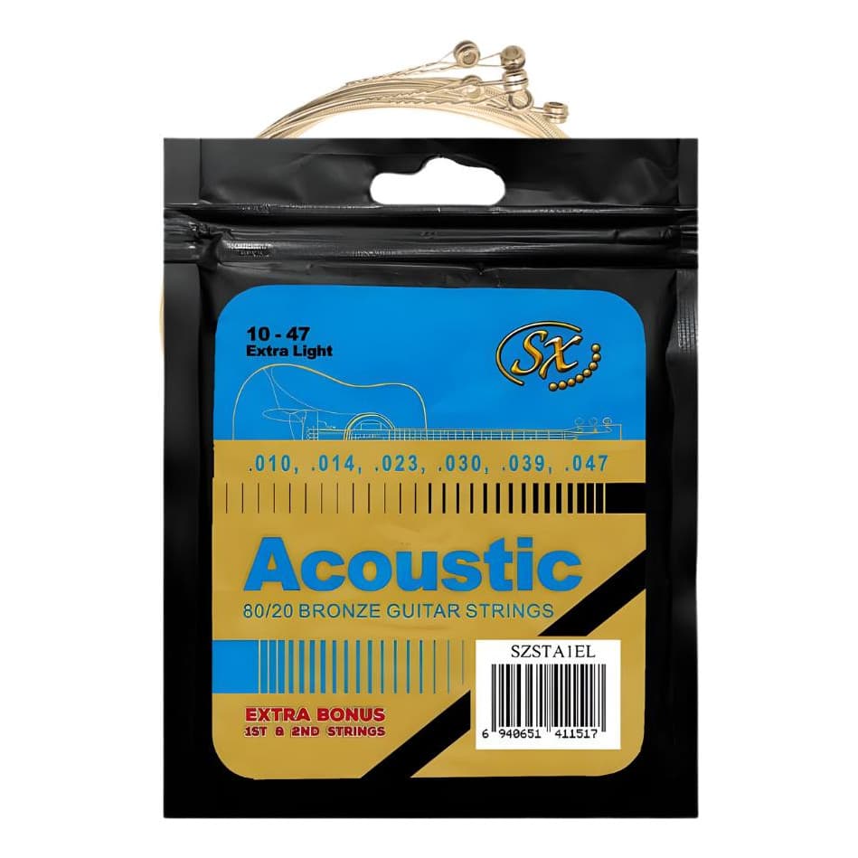 Encordoamento Violão aco  Sx Extra Light 010 + Cordas Extras