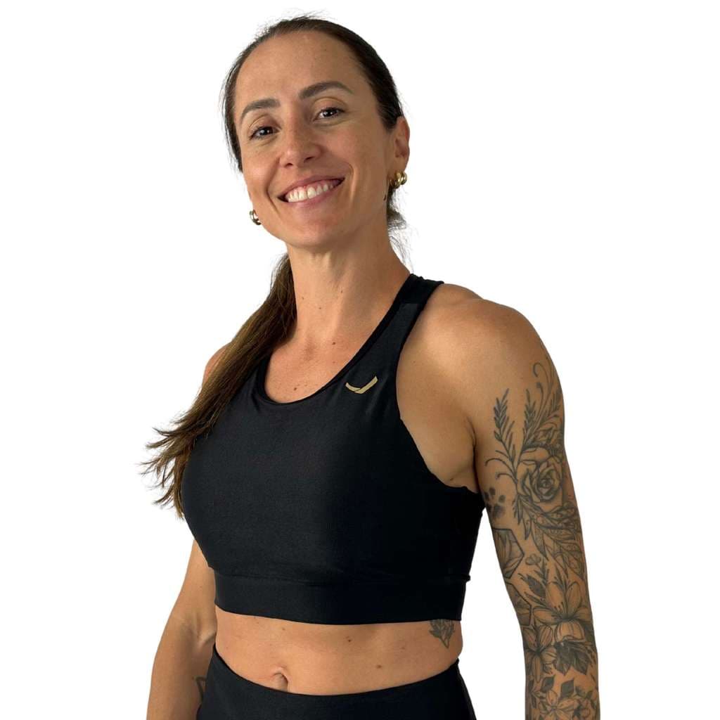 Top Feminino Sustentação Compressão Indrills Academia Fitness Corrida Treino Running All Black Slim